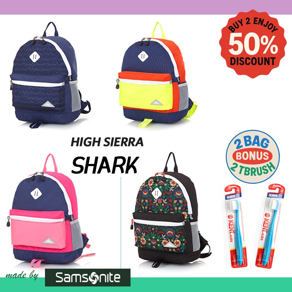 [HIGH Sierra] Shark Backpack กระเป๋าเป้เด็ก น้ำหนักเบา กันน้ำ สไตล์เกาหลี เหมาะสำหรับเด็กประถม กระเป