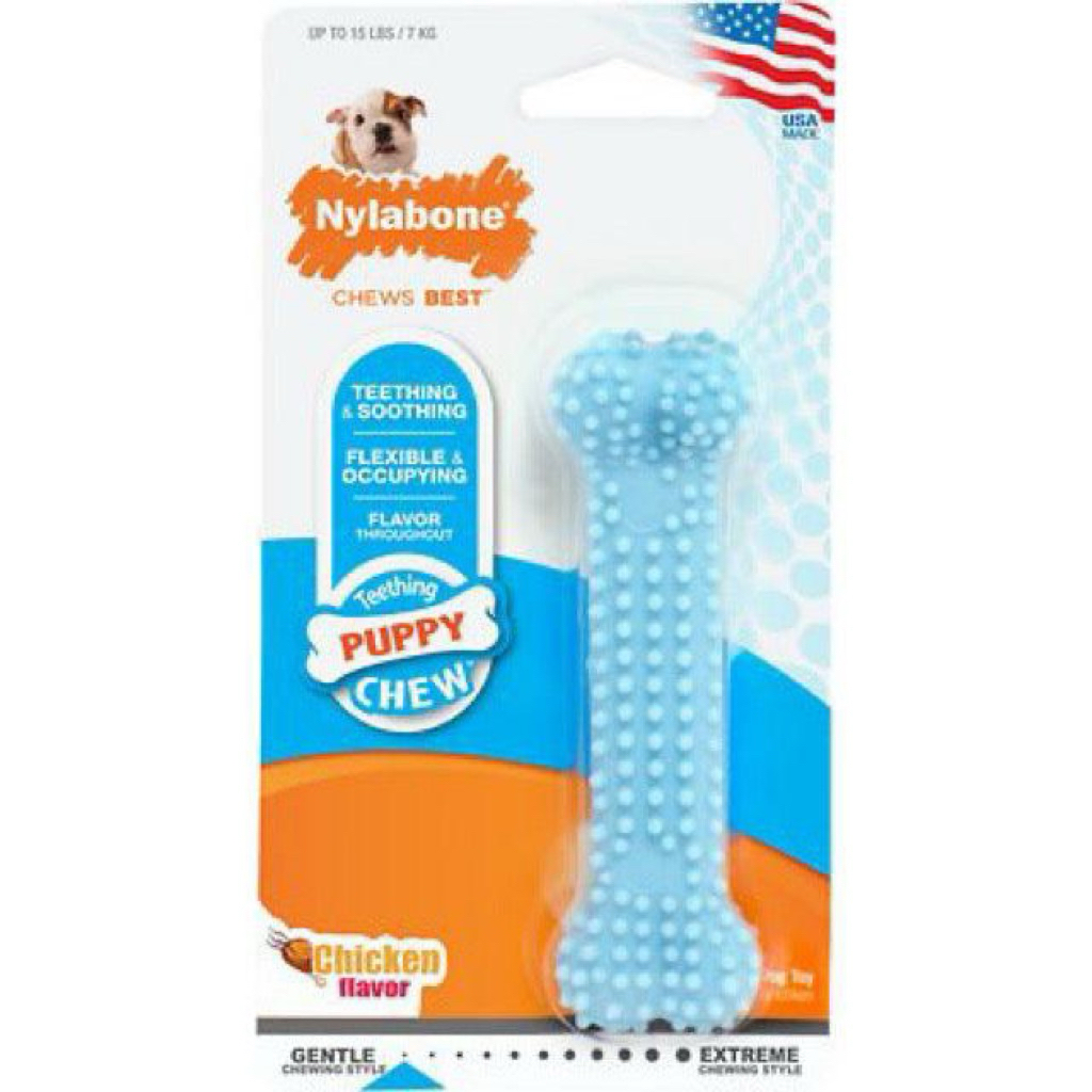 Nylabone Puppy Teething & Soothing Flex Chew Toy (รสไก่) Petite/Blue