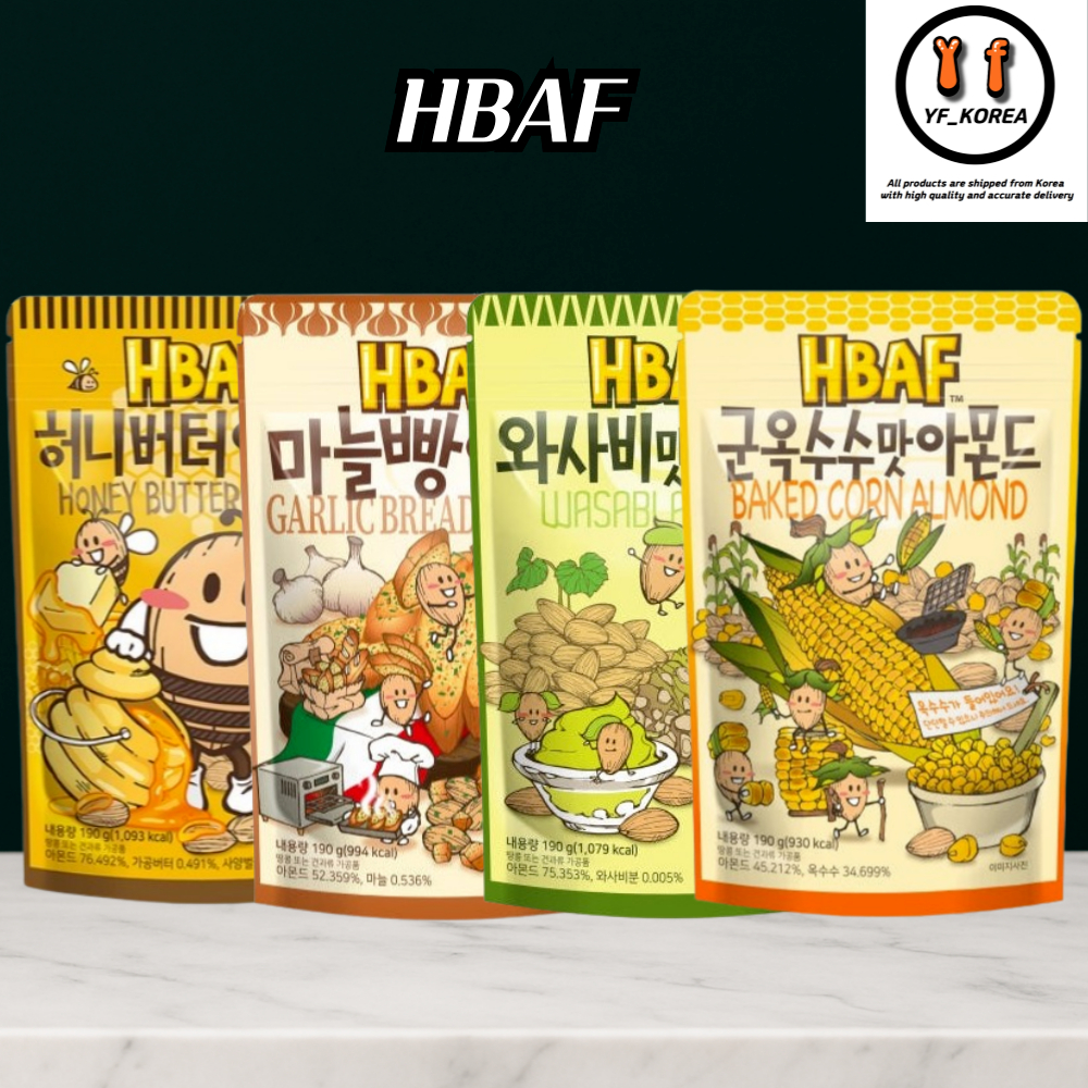 HBAF Korea Honey Butter Almond Snack 120g 190 g ขนมปังกระเทียมข้าวโพดคั่ว รสวาซาบิ - HBAF Korea Hone