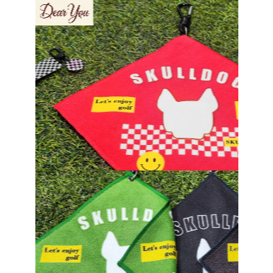 SKULLDOG – Retro Golf magnetic Towel, 18.518.5cm – Made in Korea, ไมโครไฟเบอร์สองด้านพร้อมตะขอแม่เหล