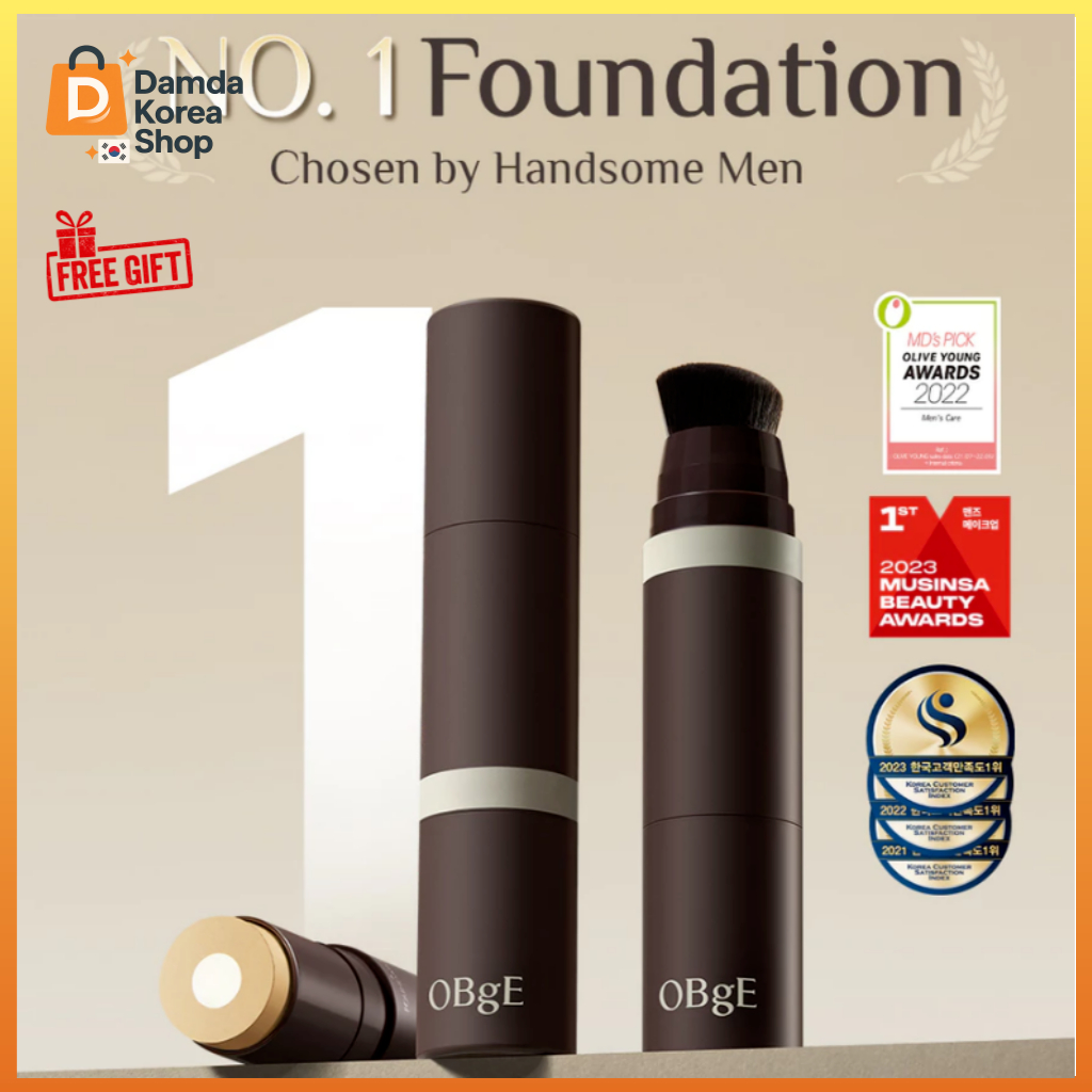 [OBgE] Natural Cover Foundation Stick SPF50+ PA++++ สําหรับผู้ชายพร้อมแปรงในตัว – 3 เฉดสี (งาช้าง/เบ