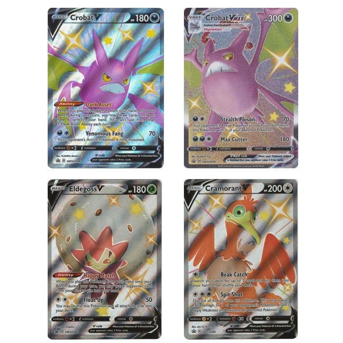 ภาษาอังกฤษ Pokemon Crabat VMAX SWSH099/ Crabat VMAX SWSH099/ Eldegoss V SWSH084/ Cramorant V SWSH086 - เงา