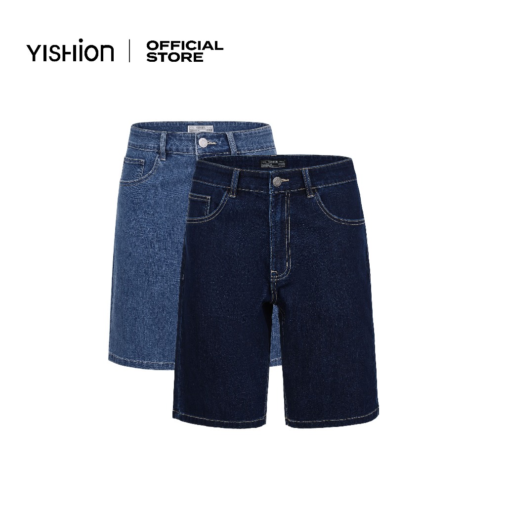 YISHION Essential Everyday Denim กางเกงขาสั้นกลางล้างสําหรับผู้ชาย 6023