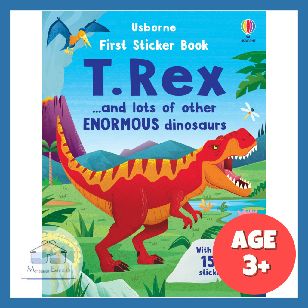 (T Rex) Usborne First Sticker Book หนังสือสติกเกอร์สําหรับเด็ก กิจกรรมสําหรับเด็ก การศึกษาปฐมวัย