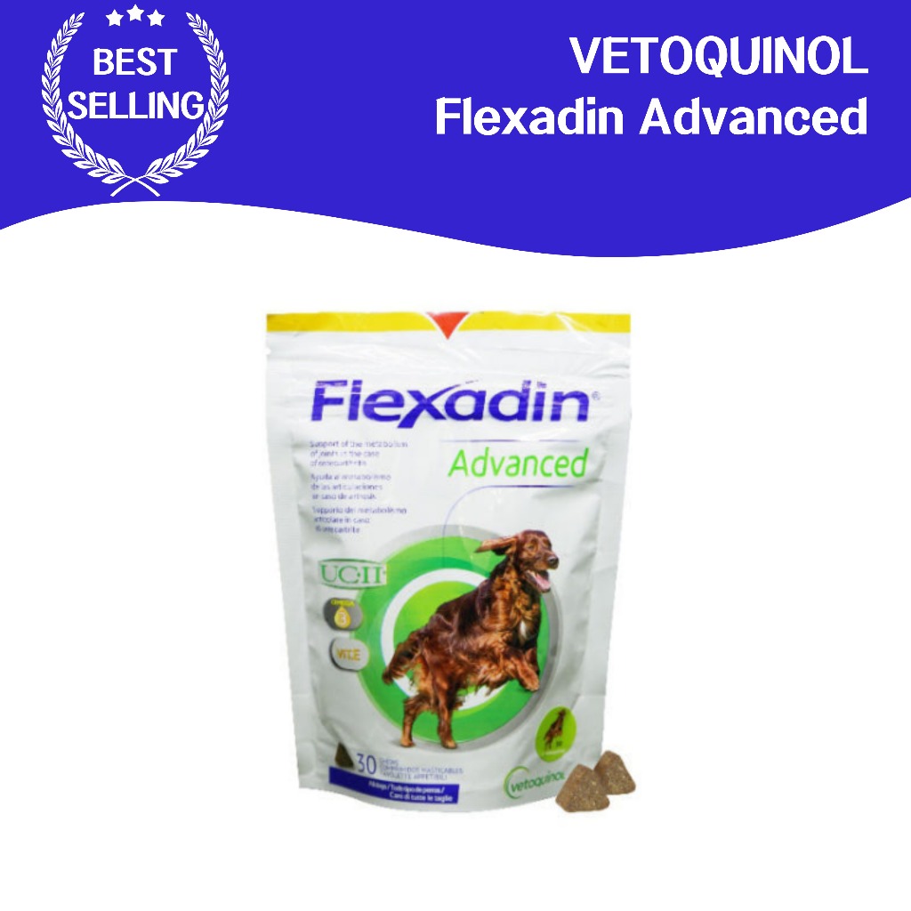 VETOQUINOL Flexadin Advanced 30tables Joint management Dog Cat Joint Nutrition, Inflammation, Joint Flexibility Support, อาหารเสริมทุกวันสําหรับการกู้คืนที่ใช้งานอยู่