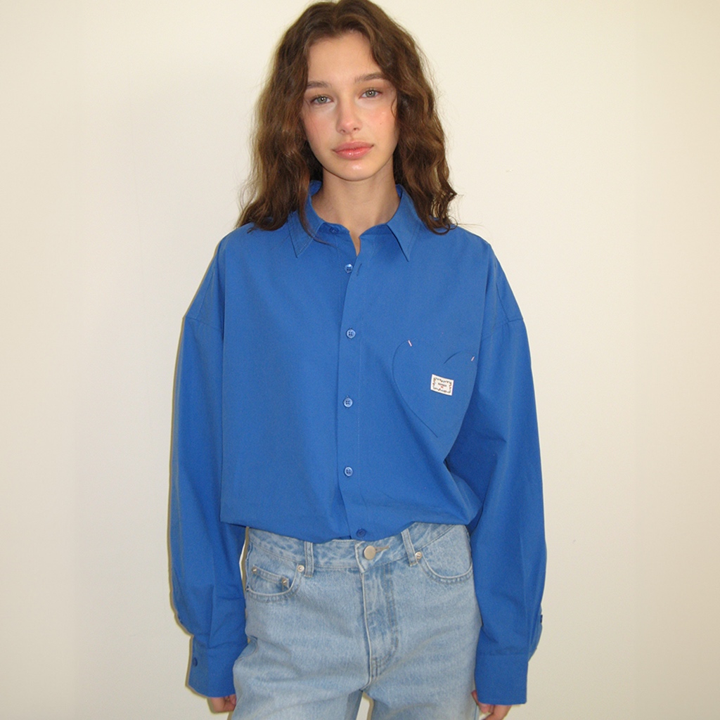 [RONRON] STITCH HEART POCKET OVER FIT SHIRT / 5colors — صورة 2