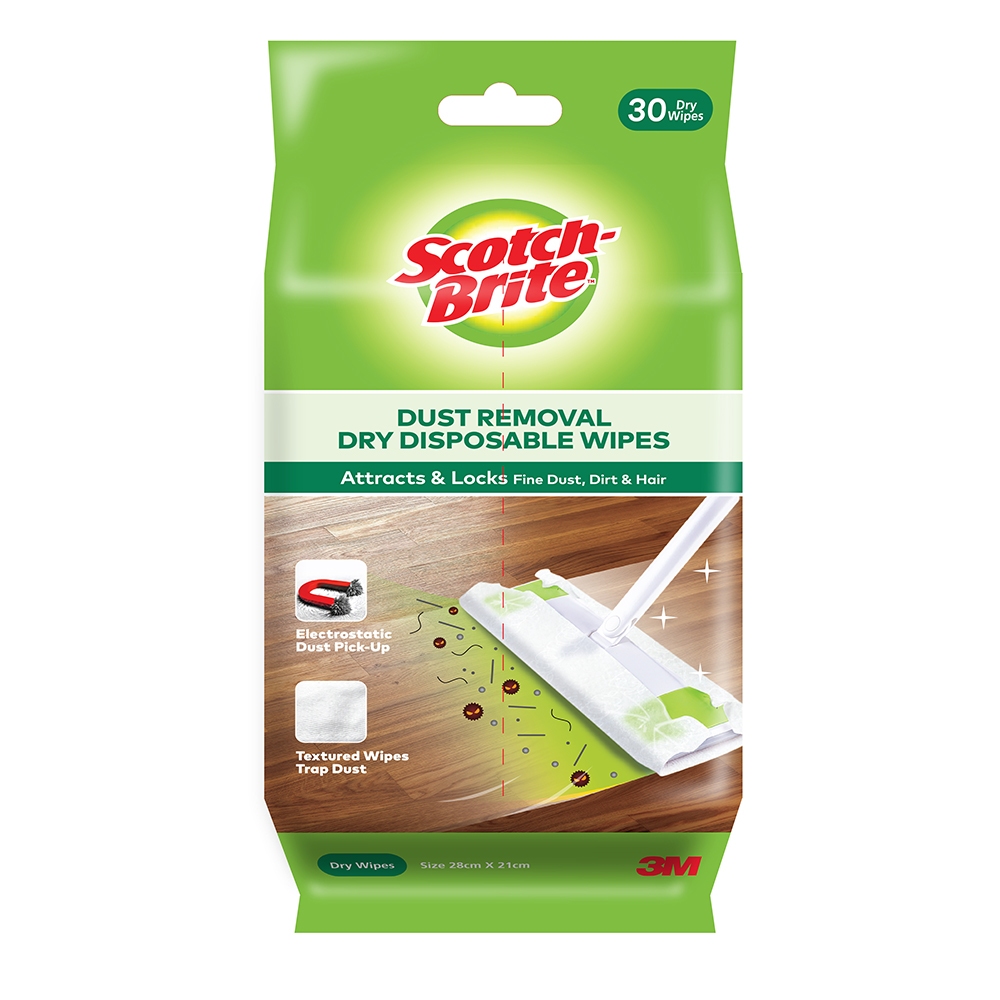 3M Scotch-Brite Easy Sweeper ผ้าเช็ดทําความสะอาดแบบแห้งแบบใช้แล้วทิ้ง รีฟิล 30 ชิ้น/pk (Q600RD-E)