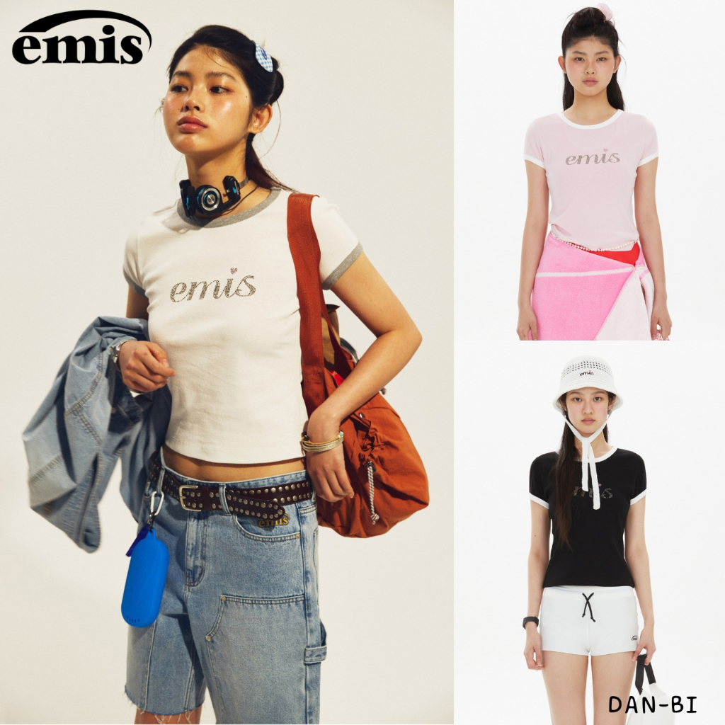 [emis] LETTERING RHINESTONE T-SHIRT_3color / สินค้า KR แท้ 100% / จัดส่งรวดเร็วจาก KR!