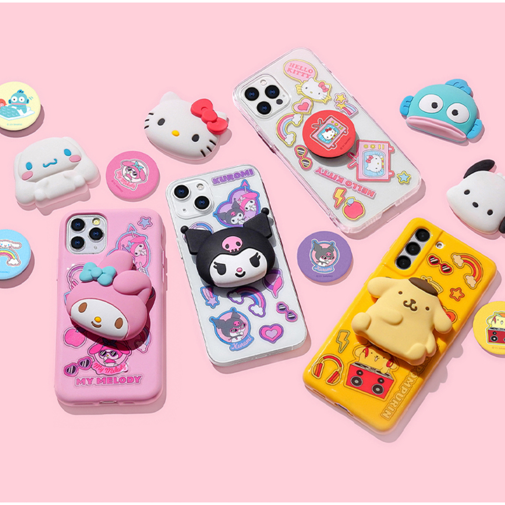 [Sanrio] ที่จับโทรศัพท์ 2 ทาง + ชุดสติกเกอร์ Poptok ที่วางโทรศัพท์ Hello kitty Pochacco Kuromi My melody Cinnamoroll Pompompurin