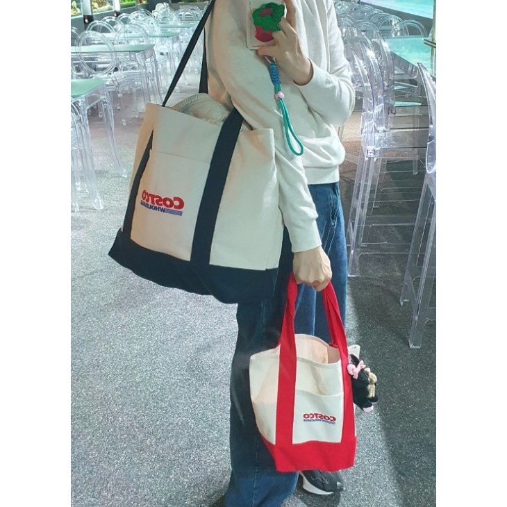 [LIMITED EDITION] COSTCO Canvas Tote Ego Bags Set 2-Pack (Mini+Large) / Trader Joes Eco Bag Tote Bag Canvas ราคา ถูกที่สุด ดีลบีเคเค แกลเลอรีภาพที่ 7
