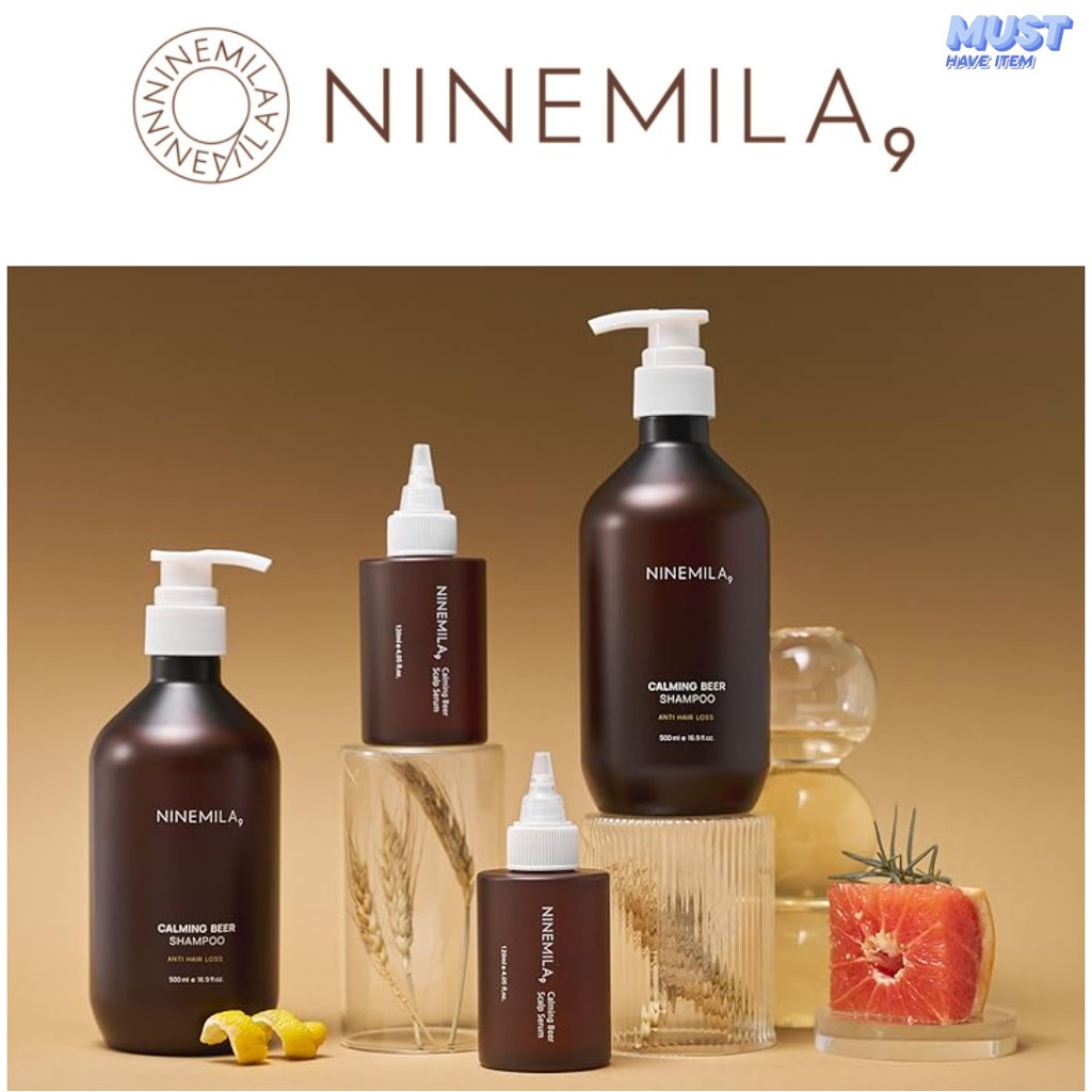 NINEMILA Calming Beer Shampoo Citrus Grapefruit 500ml, NINEMILA Calming Beer Scalp Serum 120ml