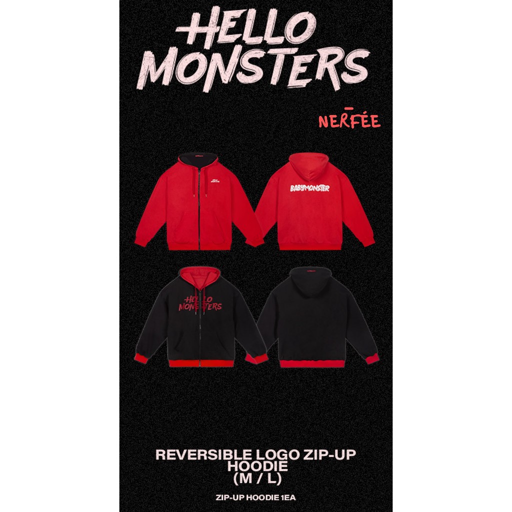 BabyMonster Asia Merch REVERSIVEL LOGO ZIP-UP HOODIE (M/L)