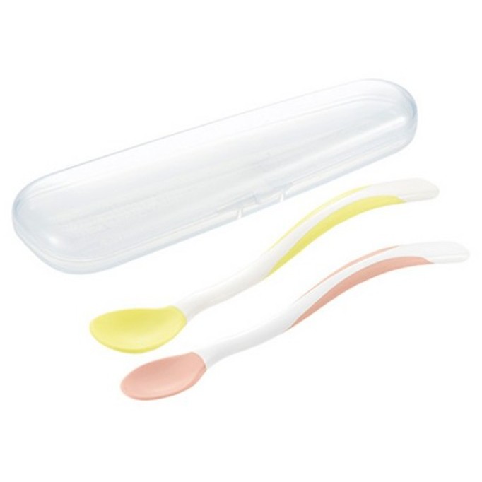 Richell TLI Soft Baby Weaning Spoon Set (2 ชิ้น) พร้อมเคส – ปลอดสาร BPA อ่อนโยนสําหรับทารก