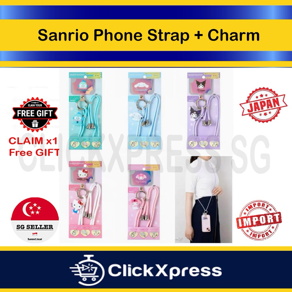 INSTOCK*SG*เคสโทรศัพท์/Sanrio JPN/CROSSBODY/CHARM/Handphone/Lanyard/มือฟรี/ปรับได้/สายคล้องคอ/โรงเรี
