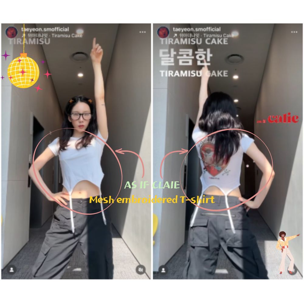 เสื้อผ้าดาราเกาหลี เสื้อยืดดาราเกาหลี เสื้อยืด Taeyeon As af calie CORSET MESH T-shirt เสื้อยืดเกาหล