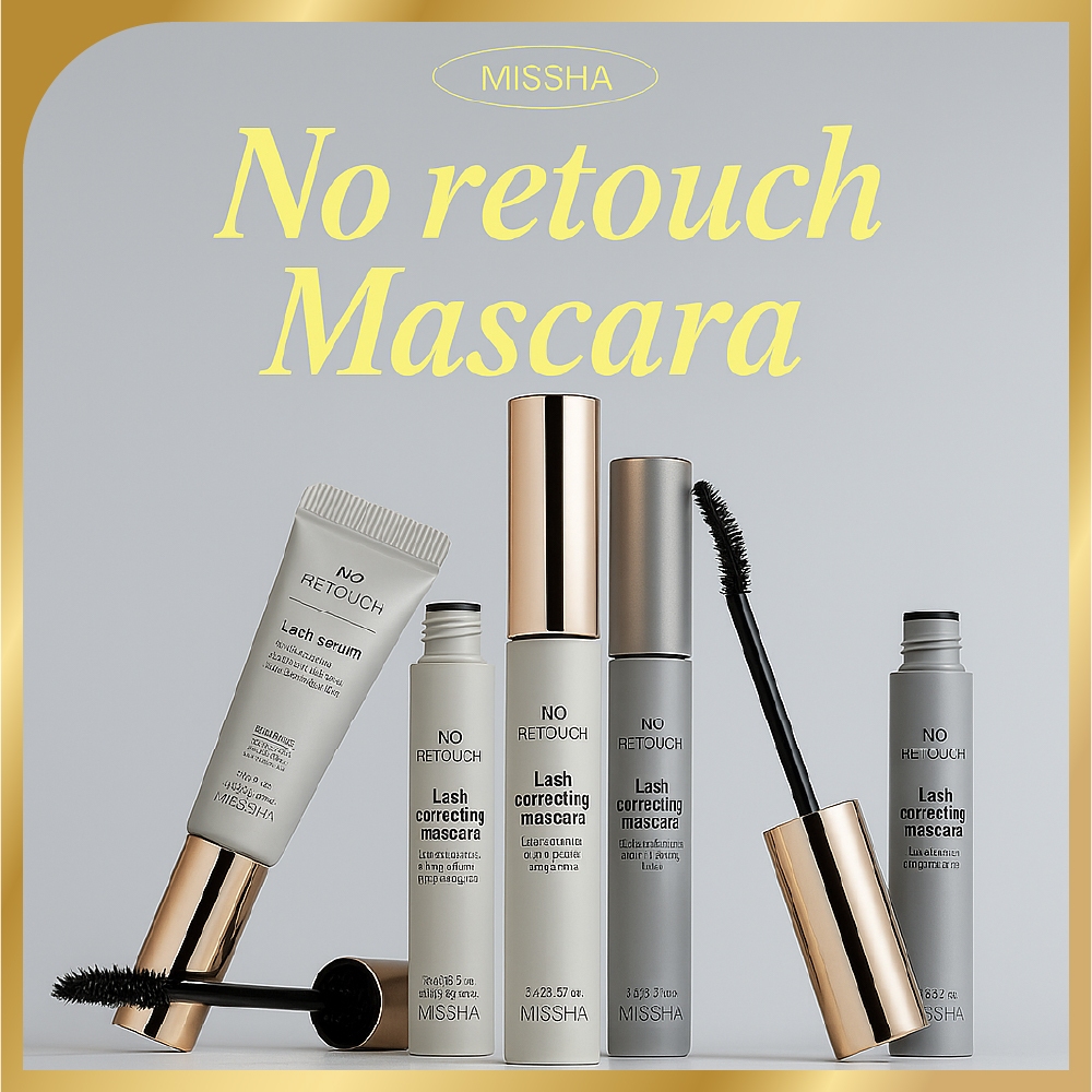 MISSHA Mascara Set – No Touch Lash Serum / Volume Curl / 3D 4D Fixing Mascara – Smudge-Proof