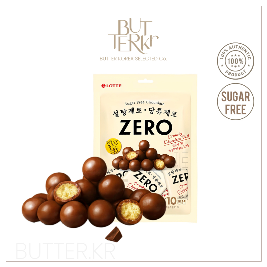 LOTTE Zero Sugar ลูกบอลช็อกโกแลตกรอบหวาน ไม่มีน้ำตาล เซต 10 ห่อ อร่อยแบบไม่รู้สึกผิด