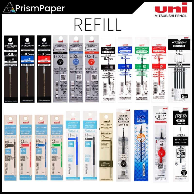 Uni เปลี่ยนหมึกเติมสําหรับ Jetstream / Lite / Prime / Edge / ปากกาหลายสี / Zento / Signo / Knock / One SXR-5 SXR-L-7 SXR-203- 28 SXR-200-05 SXR-ML-05 หมึกเจล ปากกาลูกลื่น