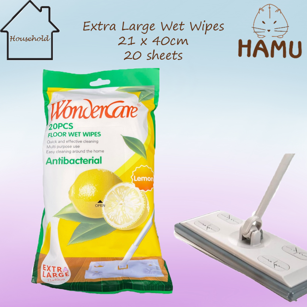 Floor Wet Wipes ผ้าเช็ดทําความสะอาด Lemon X-Large ขนาดใหญ่พิเศษ 20 แผ่น แพ็ค