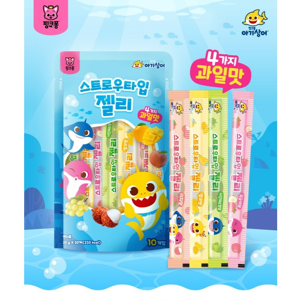 [Pinkfong Baby Shark] Fruity Stick Jelly 10pcsPeach / Lychee / Mango / Shine MuscatVegan Agar Jelly 