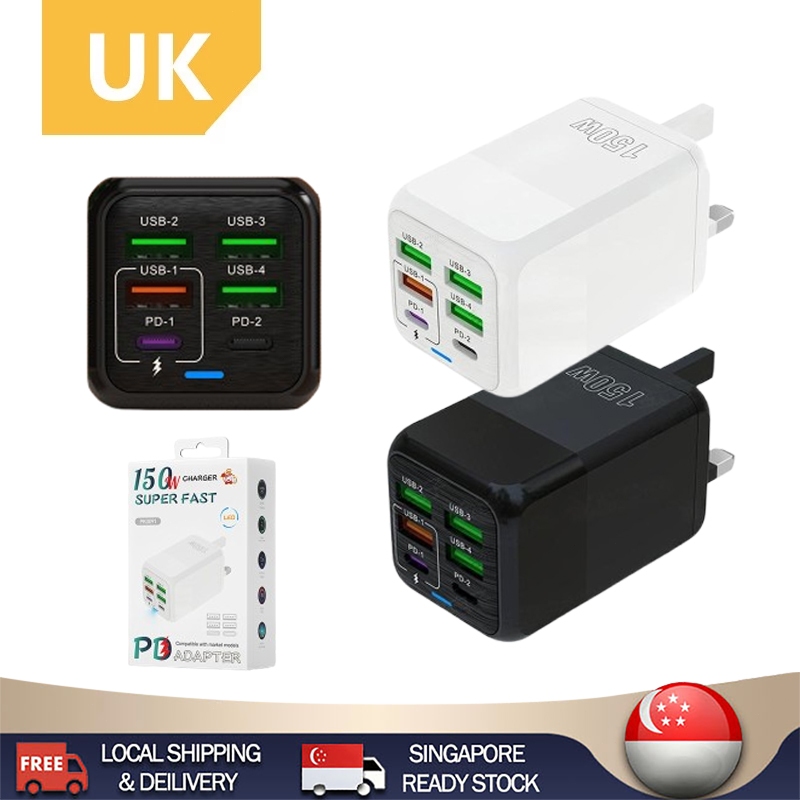 150W 6 พอร์ต Universal Travel Adapter Fast Charging Adapter อะแดปเตอร์ USB-C ที่เข้ากันได้เต็มรูปแบบ