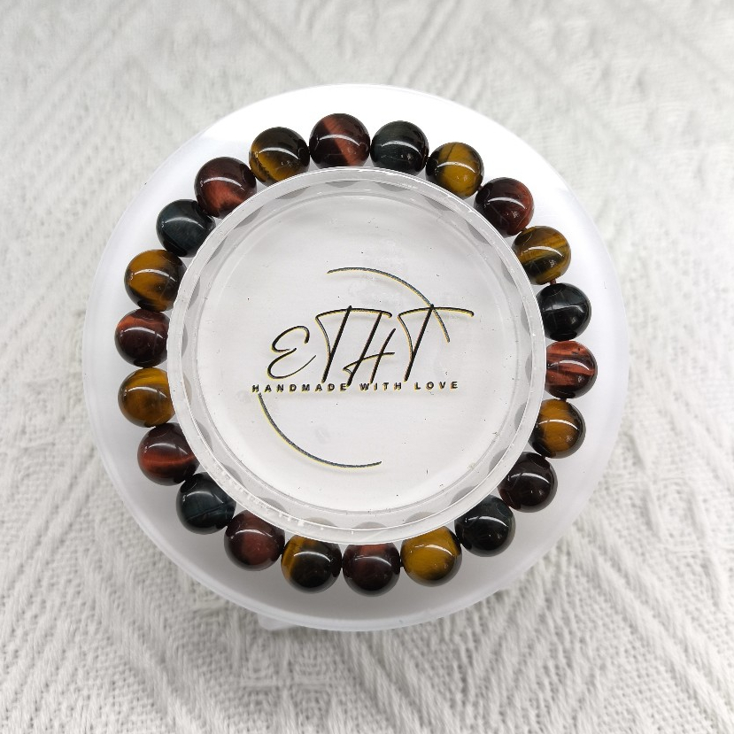 [SG] สร้อยข้อมือธรรมดา - Trio Tiger eye - 8MM - Red Tiger Eye, Yellow Tiger Eye, Blue Tiger Eye