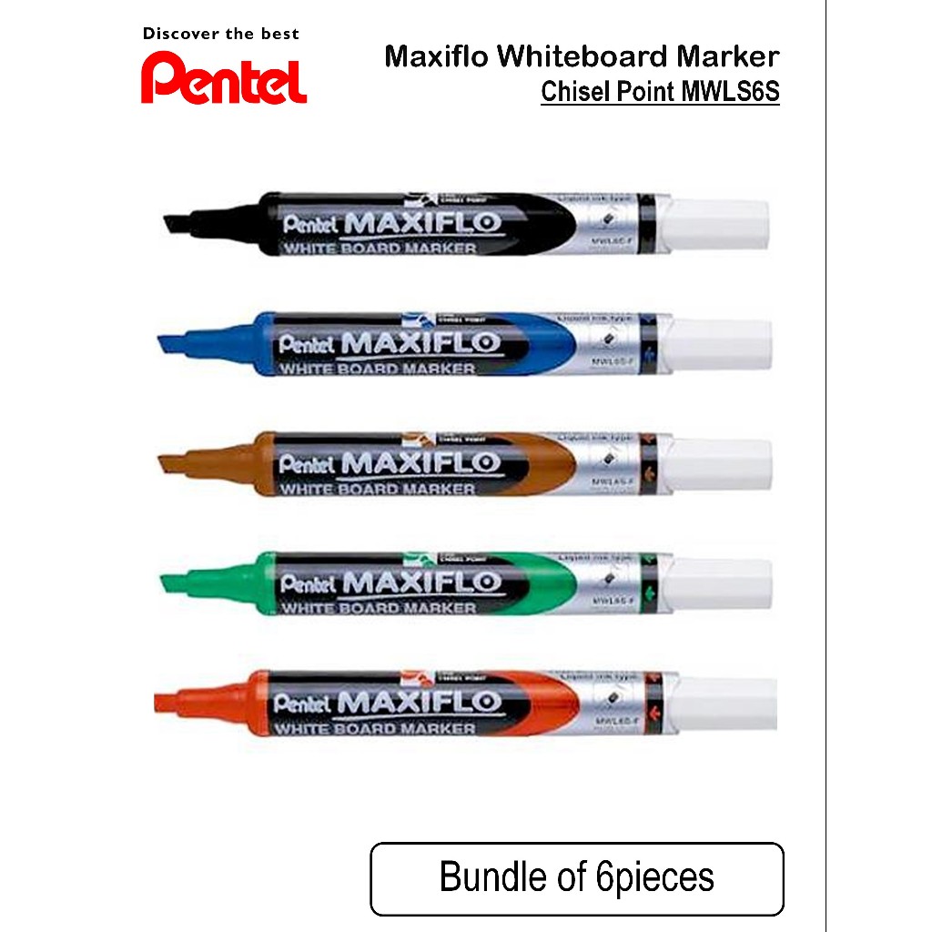 Pentel Maxiflo Whiteboard Dry Erase Marker MWL6S Chisel Point Slim