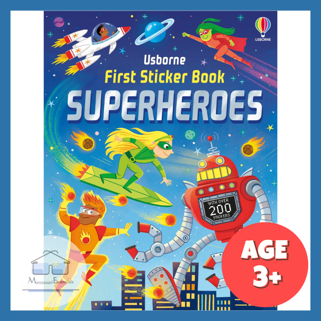 (ซูเปอร์ฮีโร่) Usborne First Sticker Book หนังสือสติกเกอร์สําหรับเด็ก กิจกรรมสําหรับเด็ก การศึกษาปฐม