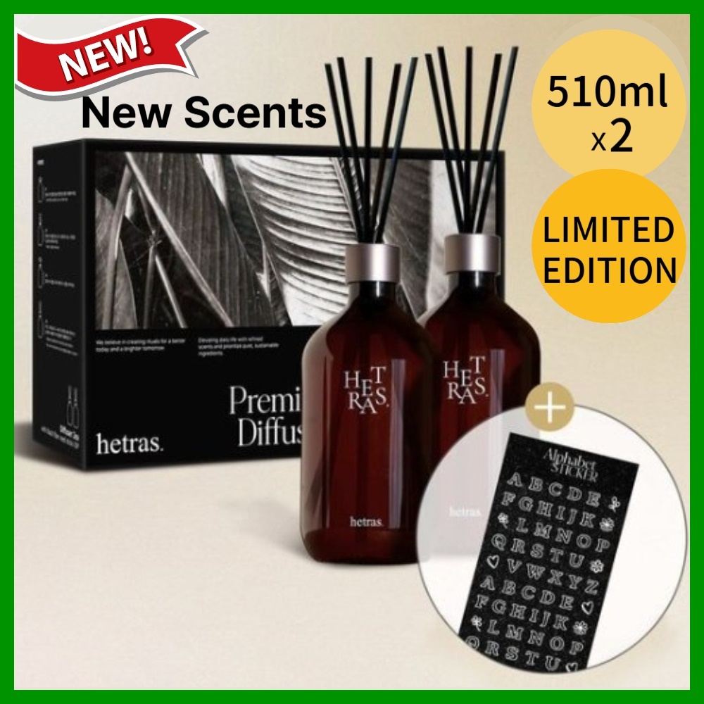 เกาหลี เกาหลี 🇰🇷 Hetras Premium Diffuser 510ml + 510ml / เครื่องกระจายน้ํามันกลิ่นหอมและแท่งสําหรับบ้าน/สํานักงาน/ห้องน้ํา