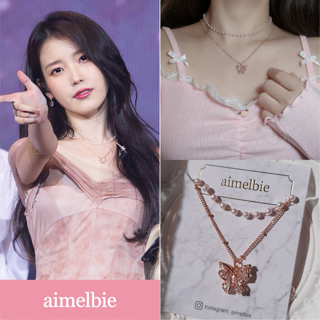 [IU สร้อยคอ] ♥ เครื่องประดับเกาหลี ไอเมลบี้ ♥ สร้อยคอยกชั้นนางฟ้าผีเสื้อ - สี Rosegold