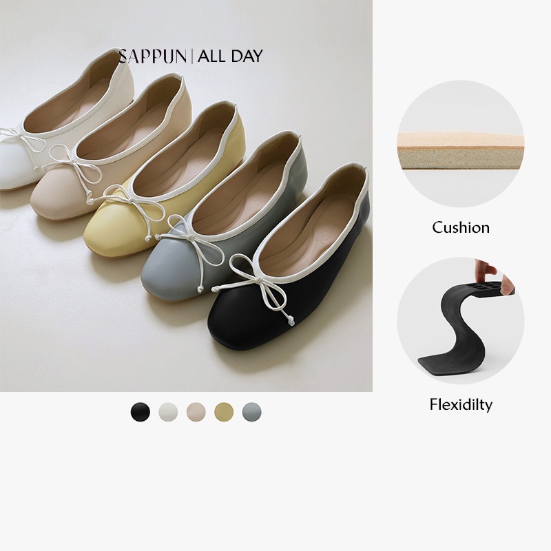 [SAPPUN] Uerin Ribbon Flats (1cm) 5 colors ALL DAY รองเท้าส้นแบนติดโบว์
