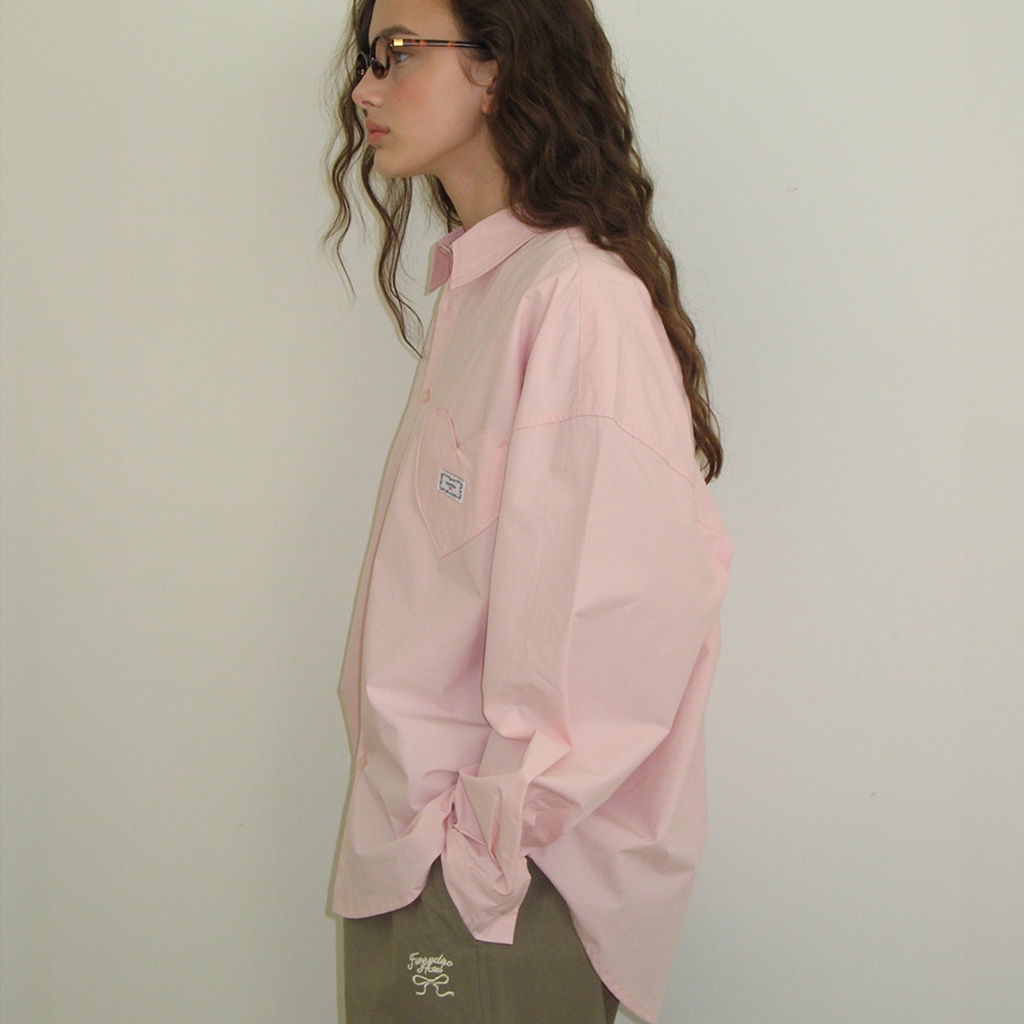 [RONRON] STITCH HEART POCKET OVER FIT SHIRT / 5colors — صورة 4