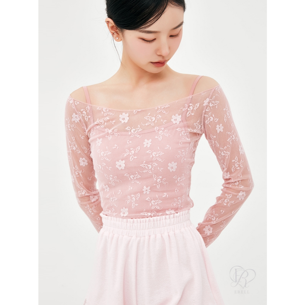 [ERELL] Evening Lace Top Premium Floral Lace Mesh Top