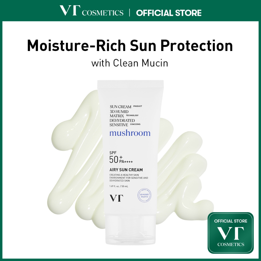 [VT] Airy Sun Cream 50ml Clean Mucin ครีมกันแดดสูตรบางเบา  SPF+ PA++++ Sun Screen [Official Flagship]