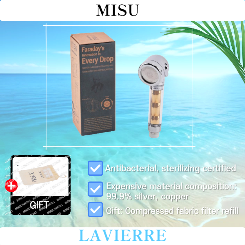 BEVITA MISU Anion Shower Head 80mmX80mmX210mm 250g ฆ่าเชื้อ, ต้านเชื้อแบคทีเรีย, generates, ผมร่วง, 