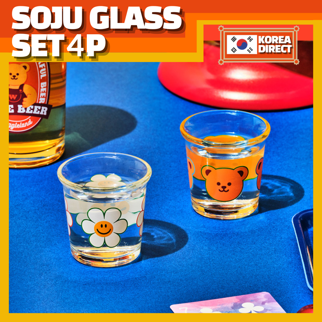 [GLASSLOCK] WIGGLE WIGGLE COLLARB SHOJUE Glass SET 4P Soju Glass Cute Cup Home BaR Korean Design