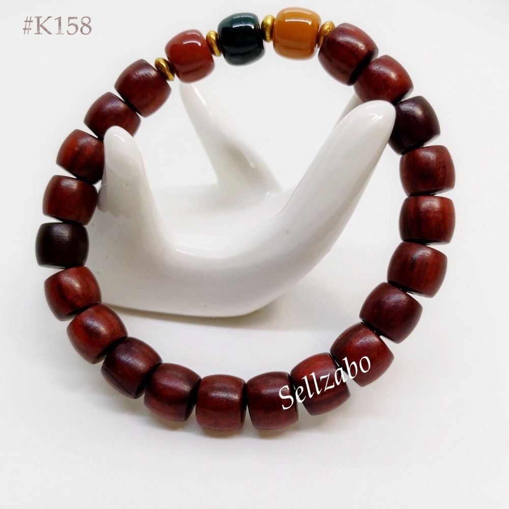 K158 สร้อยข้อมือไม้ 9 มม.x 8 มม. ไม้ Reddish สีน้ําตาล Merah Kayu Gelang Tangan Manik Anjal Guys สุภ