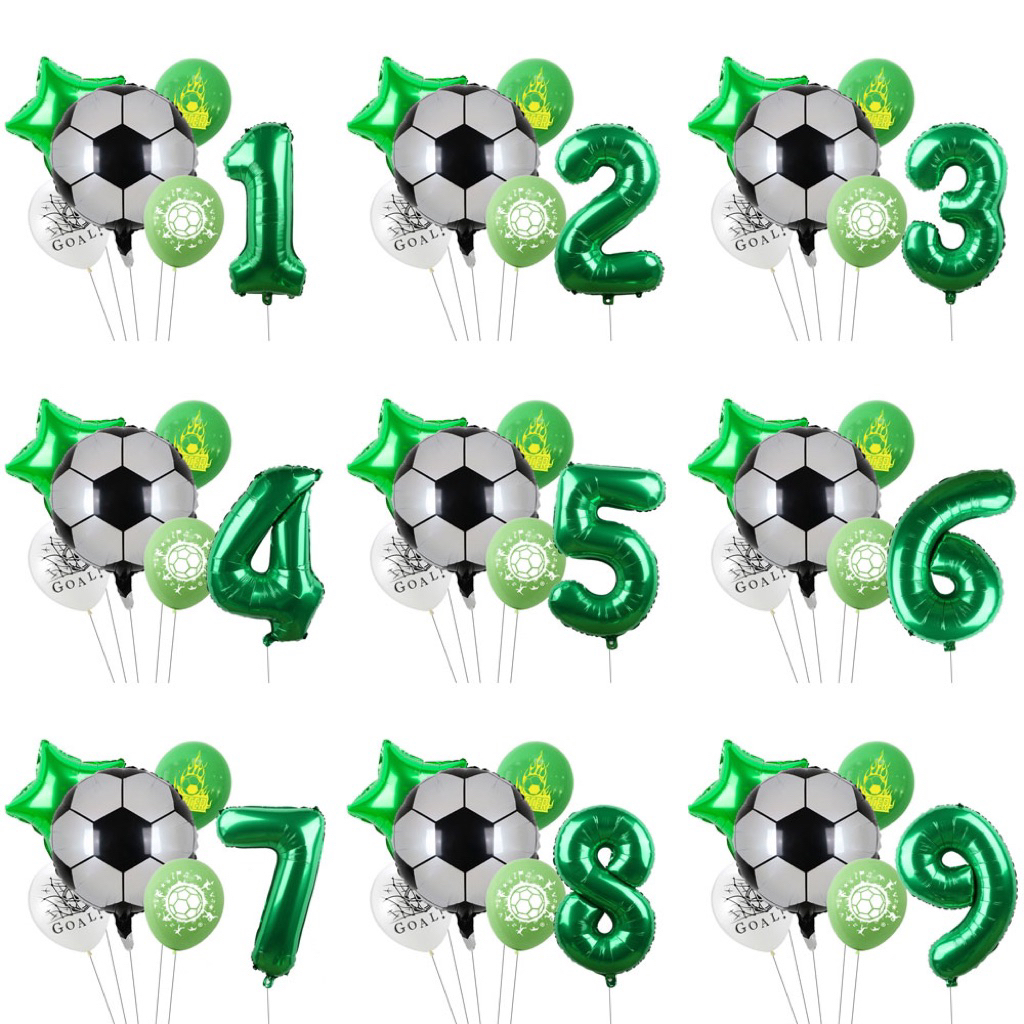 1Q84·Spot FootballSet 6PCS หมายเลข 3D ฟอยล์บอลลูน World Cup เกมฟุตบอลดอกไม้เด็กวันเกิด Party บอลลูน