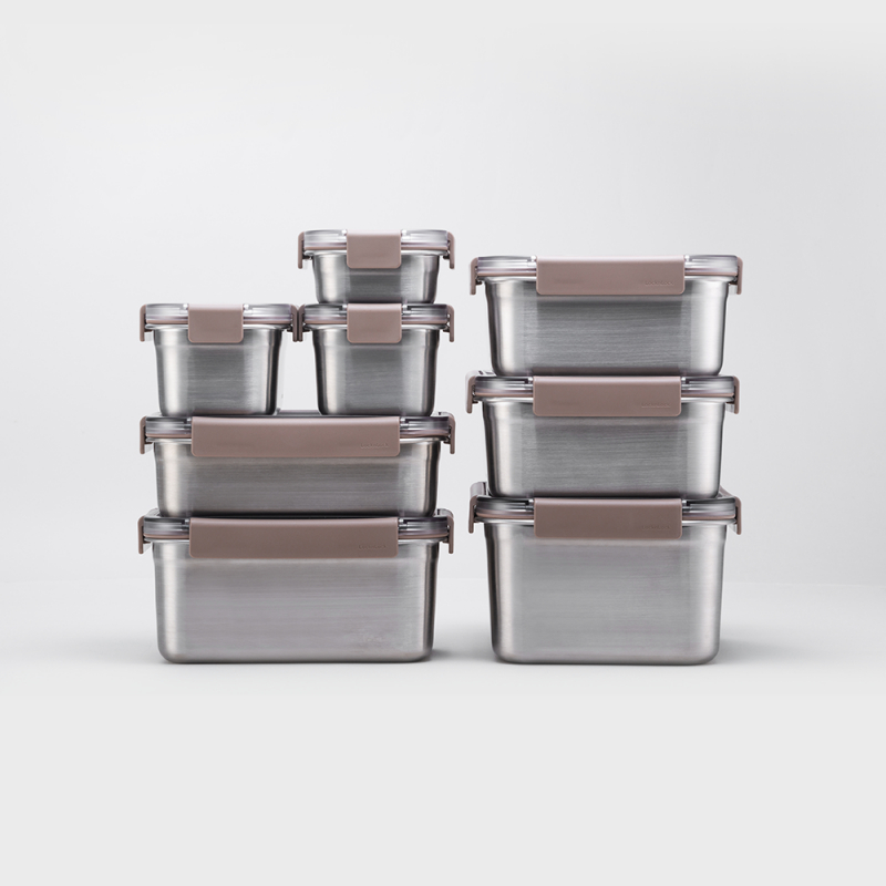 LocknLock ภาชนะสี่เหลี่ยมแบบแยกส่วนสแตนเลส – กล่องเก็บอาหารวางซ้อนกันได้และทนทาน,LST601-608