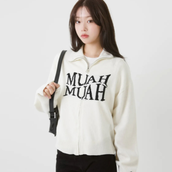 Muahmuah JACQUARD KNIT ZIP-UP CARDIGAN 2 สี
