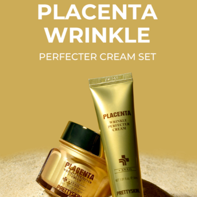 PRETTYSKIN Placenta Wrinkle Perfector Cream Set 70ml+Mini White/Gold | มอยเจอร์ไรเซอร์ต่อต้านวัย | ครีมกระชับสัดส่วน | ชุดของขวัญสกินแคร์เกาหลี