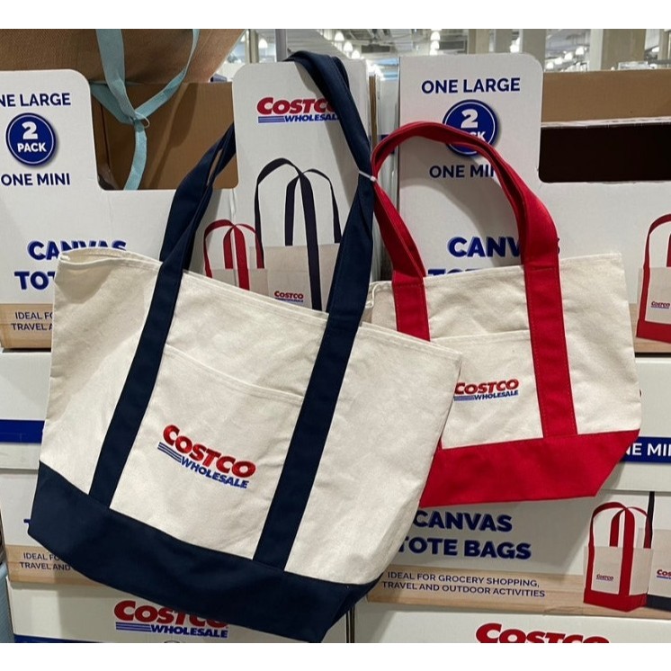 [LIMITED EDITION] COSTCO Canvas Tote Ego Bags Set 2-Pack (Mini+Large) / Trader Joes Eco Bag Tote Bag Canvas ราคา ถูกที่สุด ดีลบีเคเค แกลเลอรีภาพที่ 2