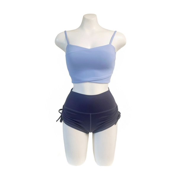 EVABA Cotton Blue ชุด 2 ชิ้น - เสื้อครอป + กางเกงขาสั้น Pole Dance สําหรับ Yoga & Pilates S/M