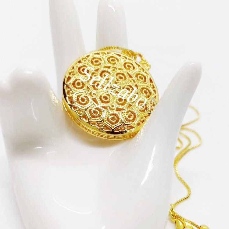 K59 Gold Plated รอบสร้อยคอจี้คอ Golden สี金圆吊项链 Emas Rantai Leher Loket Bulat สุภาพสตรีผู้หญิง KS