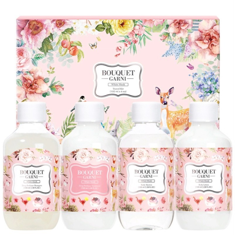 Bouquet Garni Hair Body 4 Types Travel Kit กลิ่น White Musk (Body Wash 100ml + Body Lotion 100ml + แ