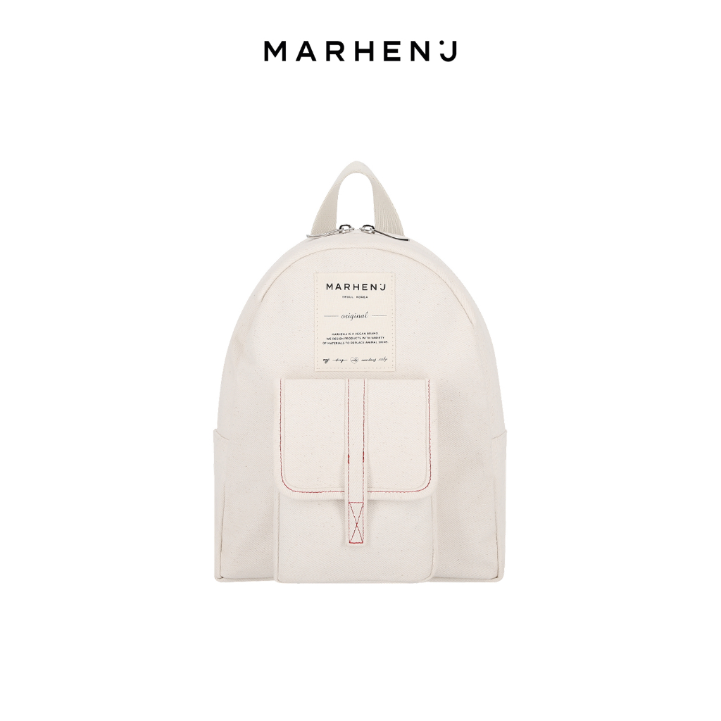 MARHEN.J MARK กระเป๋าเป้ใบเล็กหนังแคนวาส สองสี - ดำ / งาช้าง