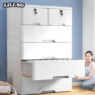 【Next-Day Delivery】Movable Drawer Cabinet Kids Clothes Storage Cabinet With Lock Plastic Thickened Bedroom Wardrobe
