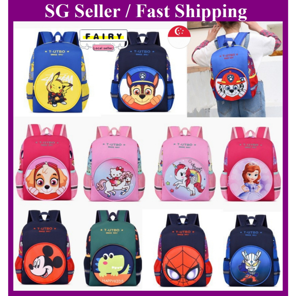 (ผู้ขาย SG) Kids School Nursery Cartoon Backpack For Girls Boys Kindergarten School Bag Children pre