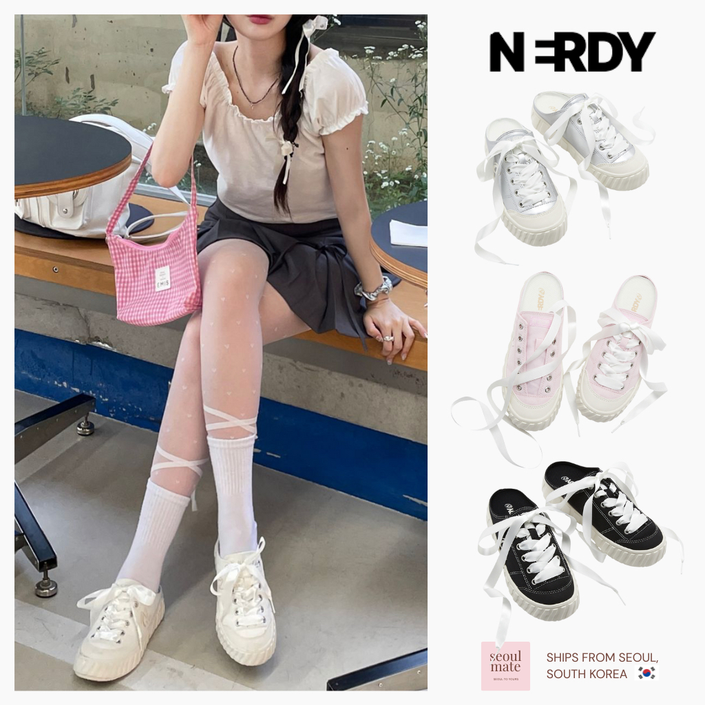 [จากเกาหลี ] NERDY Ballerina Mule Canvas รองเท้าผ้าใบล่อใน 4 สี