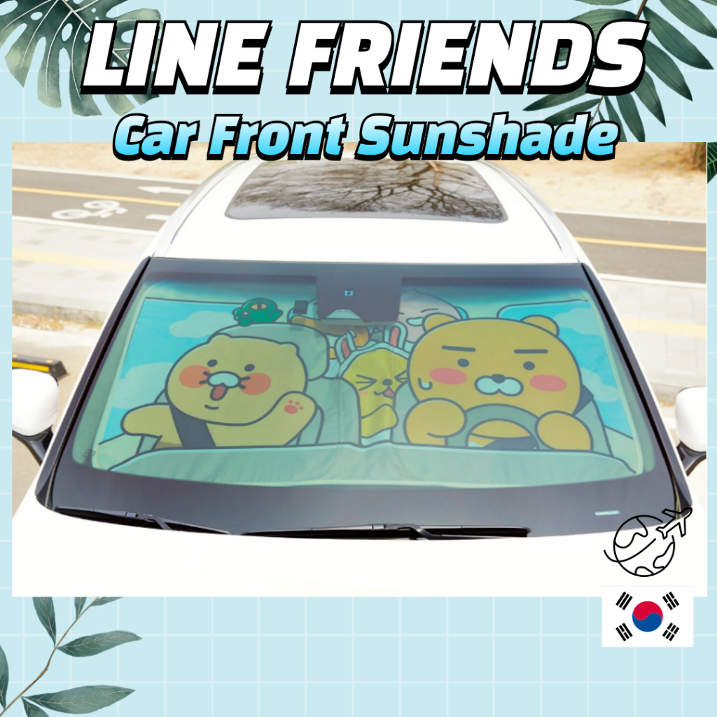 KAKAO FRIENDS ม่านบังแดดหน้า–ช่องบังแดดรถยนต์แบบพับได้น่ารักจากเกาหลี ฝาครอบสําหรับ UV และป้องกันความร้อน